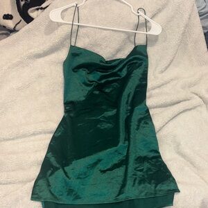 Elegant Emerald Green Satin Slip Dress with Cowl neck